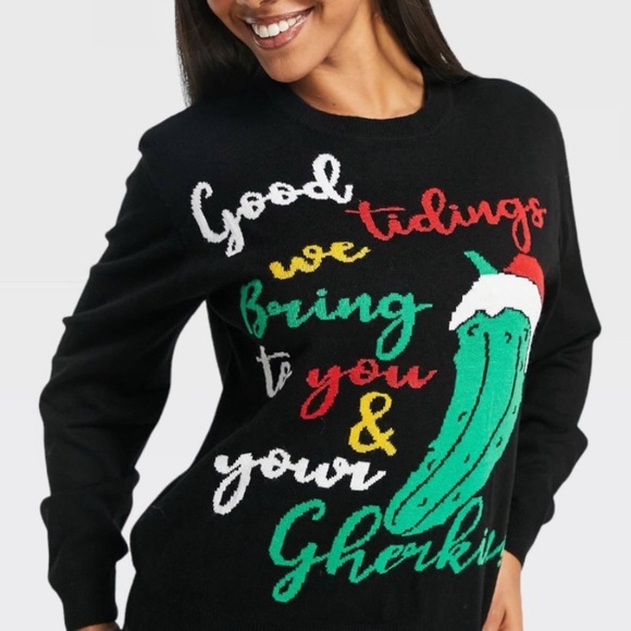 Threadbare Plus Christmas Gherkin Women's Crew-Neck Knit
Sweater In Black 12US - Picture 2 of 15